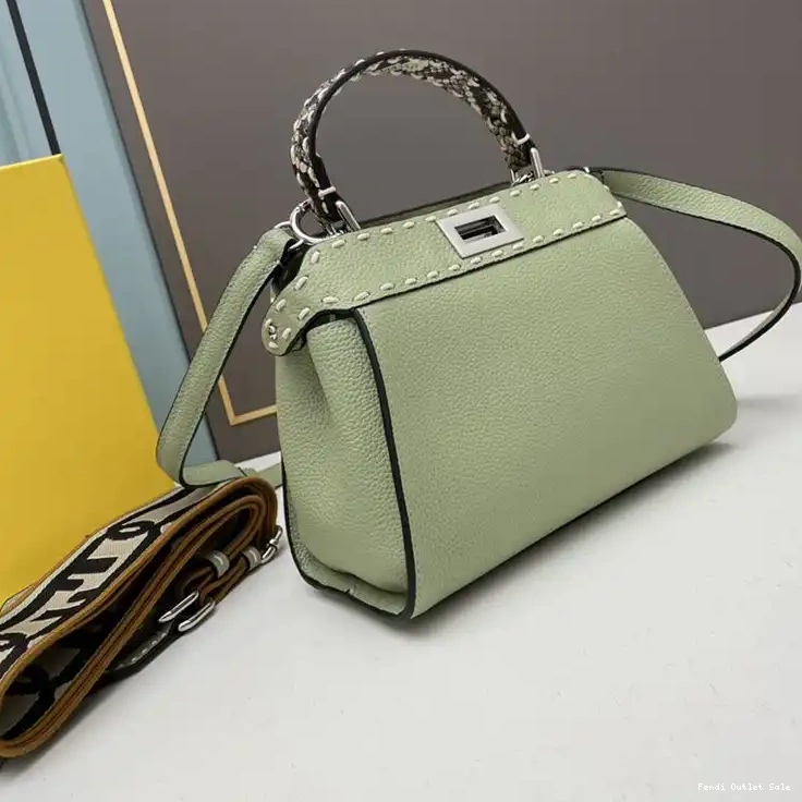 Affordable Green Peekaboo Fendi Calf Stitching Leather Bag In Mini Iconic 0506